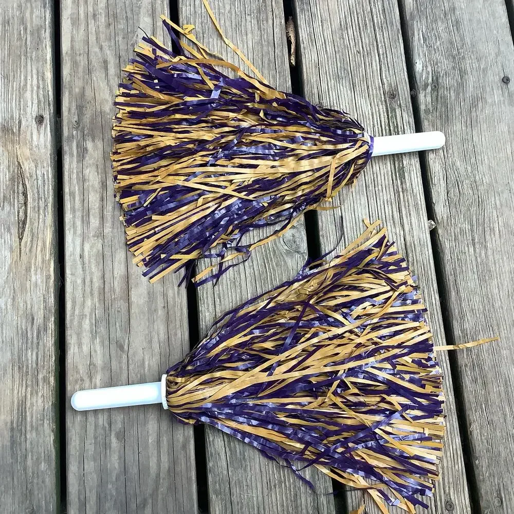 Vintage Y2K Cheerleading Pom Poms Purple Gold Yellow 12